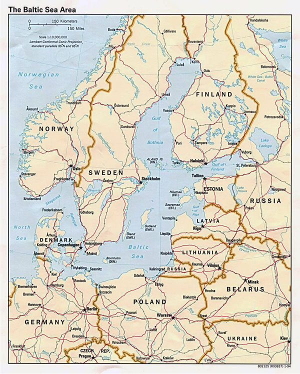 Large political map of the Baltic Sea Area - 1994.