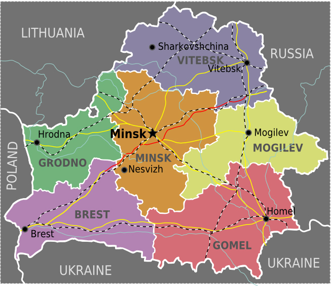 Administrative map of Belarus.