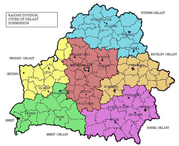 Detailed administrative map of Belarus.