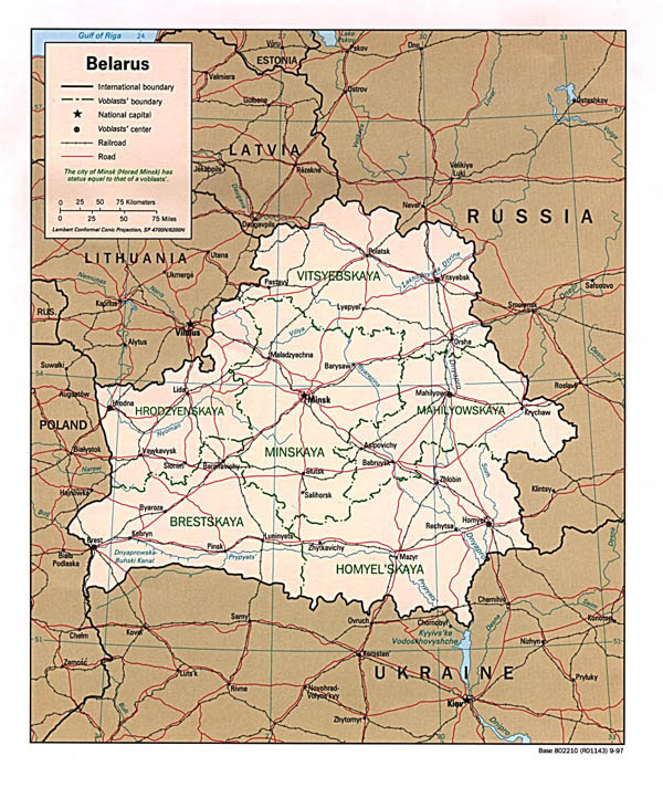 Full administrative and political map of Belarus.