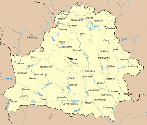 Large detailed rivers map of Belarus. Belarus large detailed rivers map.