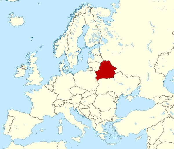 Large location map of Belarus in Europe. Where is located Belarus on the map?