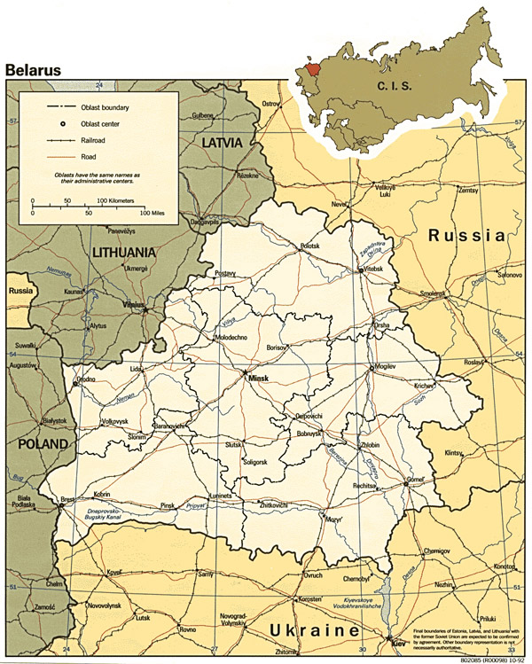 Map of Belarus and border countries.