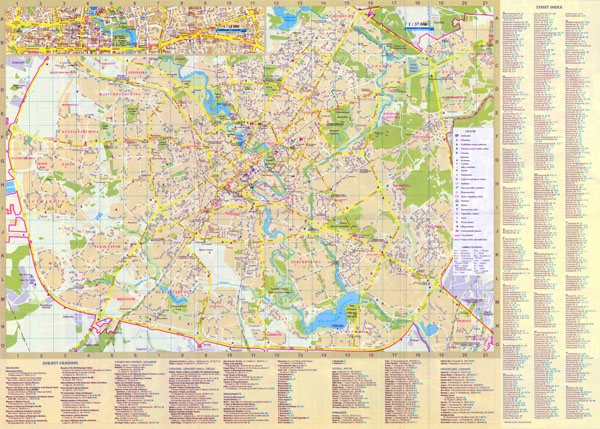 Large detailed road and tourist map of Minsk city in english.