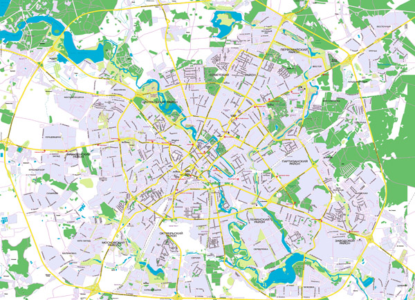 Large detailed road map of Minsk city in Russian.