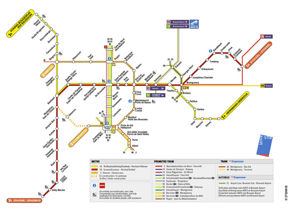 Detailed metro map of Brussels city. Brussels city detailed metro map.