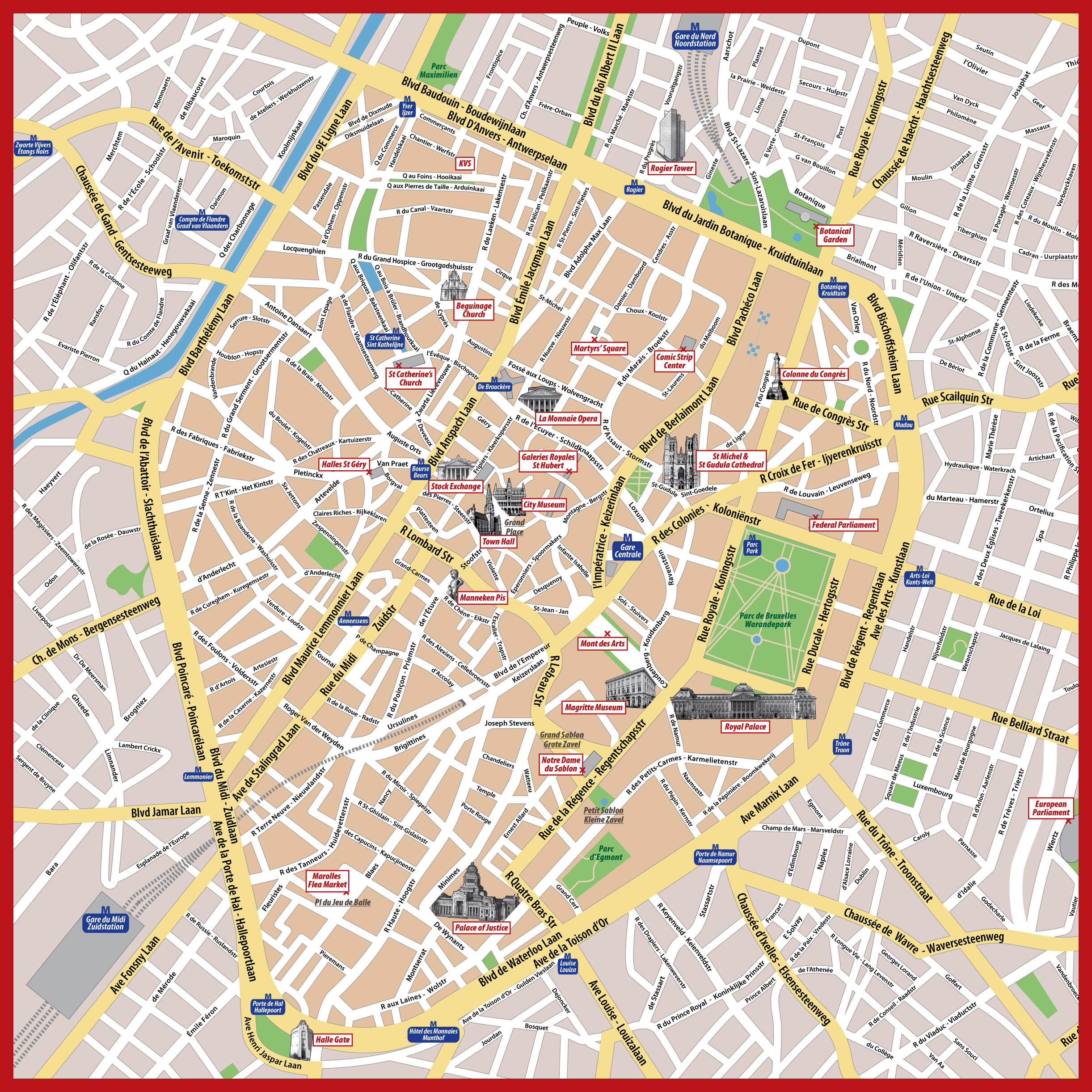 Detailed tourist map of central part of Brussels city. Brussels ...
