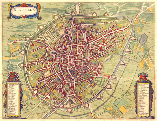 Large detailed old map of Brussels city 1657.