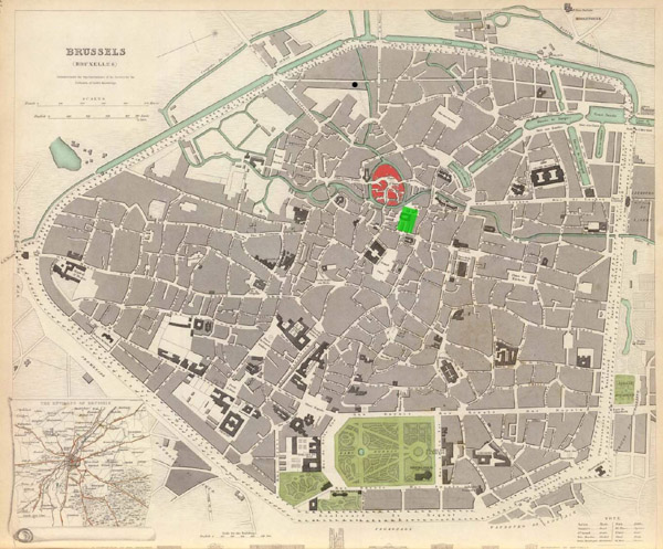 Large detailed old map of Brussels city 1837.