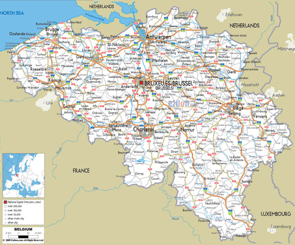 Detailed road map of Belgium. Belgium detailed road map.