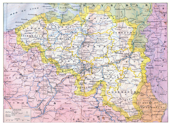 Large detailed old administrative map of Belgium - 1910.