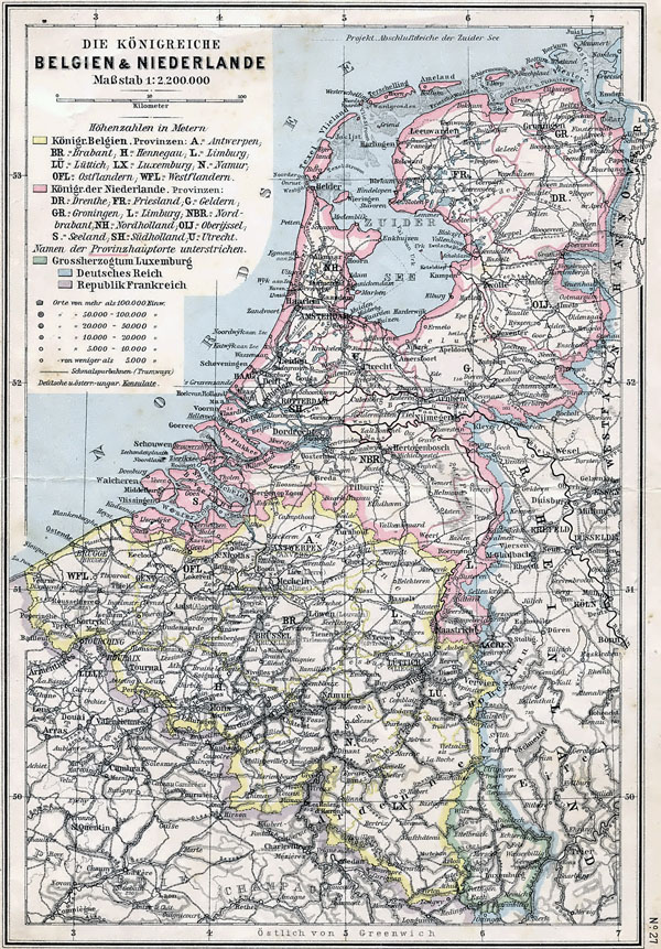 Large detailed old political map of Belgium and Netherlands - 1905.