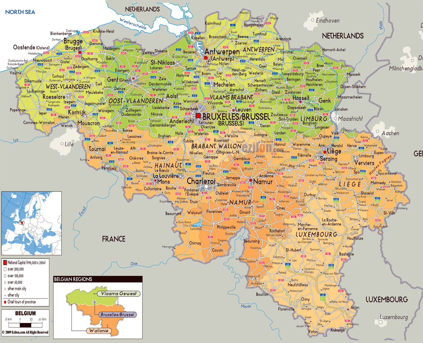 Large detailed political and administrative map of Belgium with all