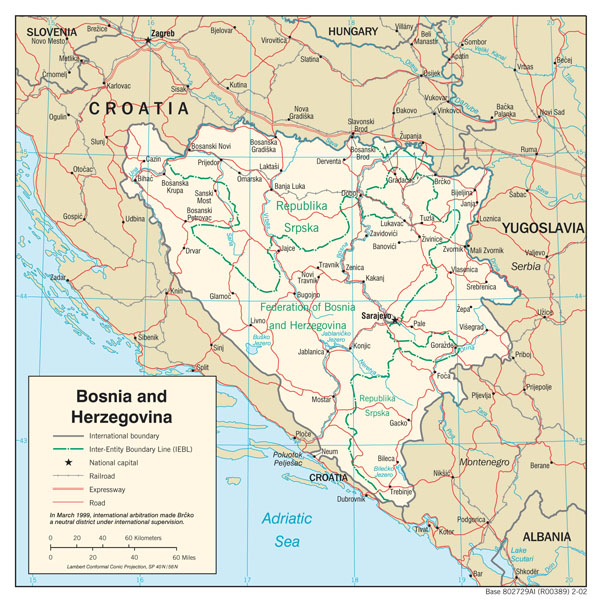 Large detailed political and administrative map of Bosnia and Herzegovina.