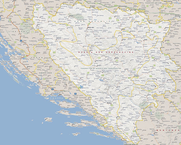 Large detailed roads map of Bosnia and Herzegovina.