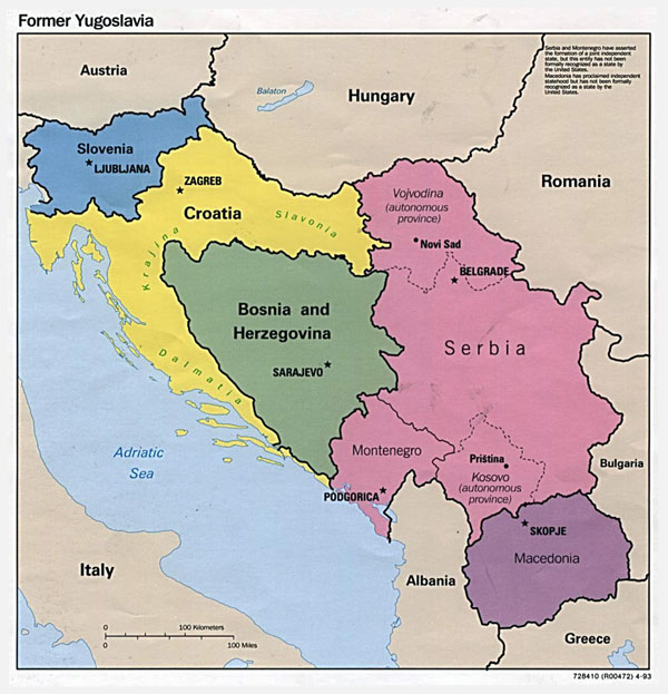 Political map of former Yugoslavia - 1993.