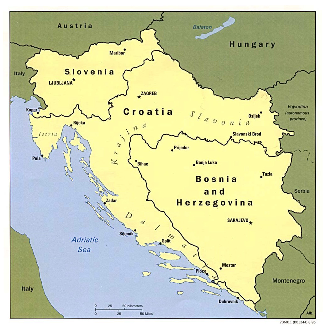 Political map of Yugoslavia – 1995. Yugoslavia political map – 1995