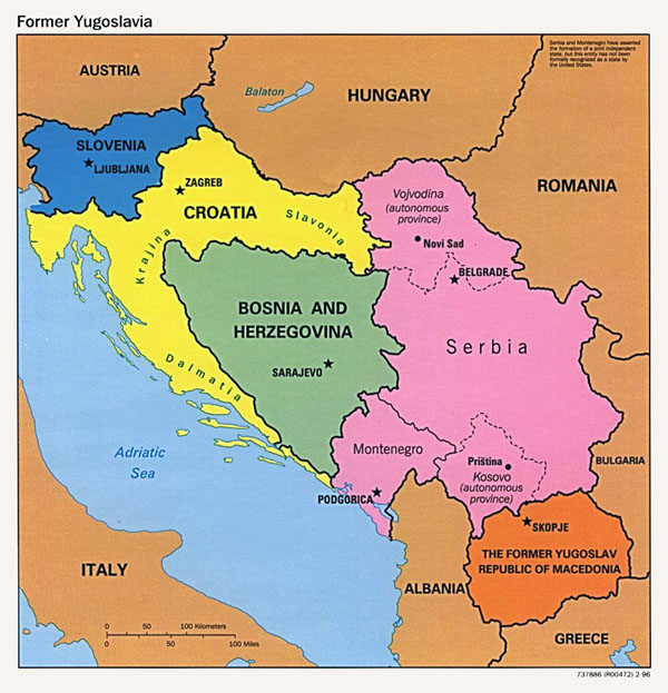Political map of Yugoslavia - 1996.