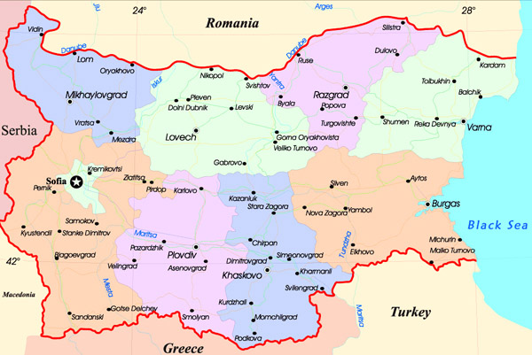 Detailed administrative map of Bulgaria.