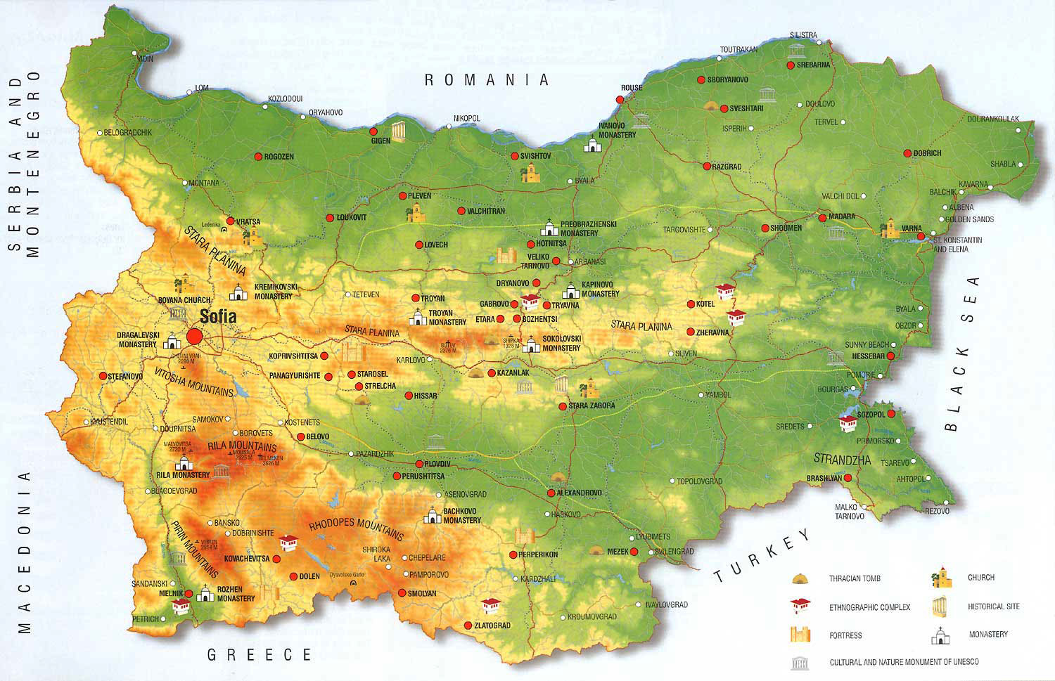 Detailed culture history map of Bulgaria. Bulgaria detailed culture history map  Vidiani.com 