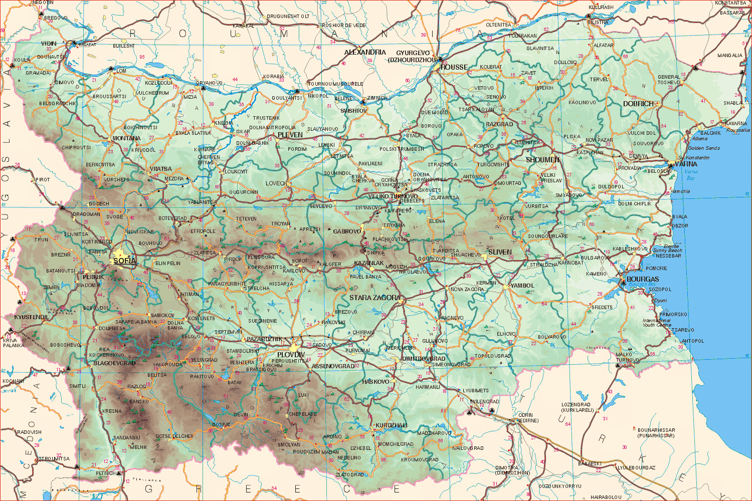 Detailed Road Map Of Bulgaria Bulgaria Detailed Road Map Vidiani 