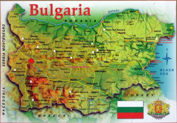 Detailed travel map of Bulgaria. Bulgaria detailed travel map.