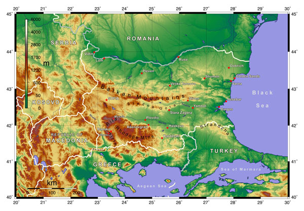 Large detailed physical map of Bulgaria. Bulgaria large detailed physical map.