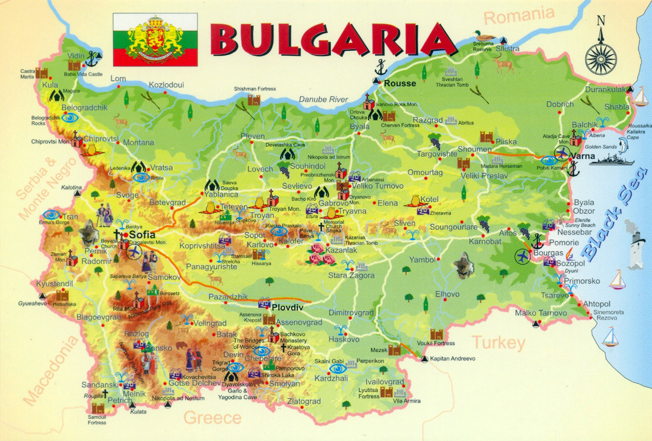 Large tourist map of Bulgaria. Bulgaria large tourist map | Vidiani.com