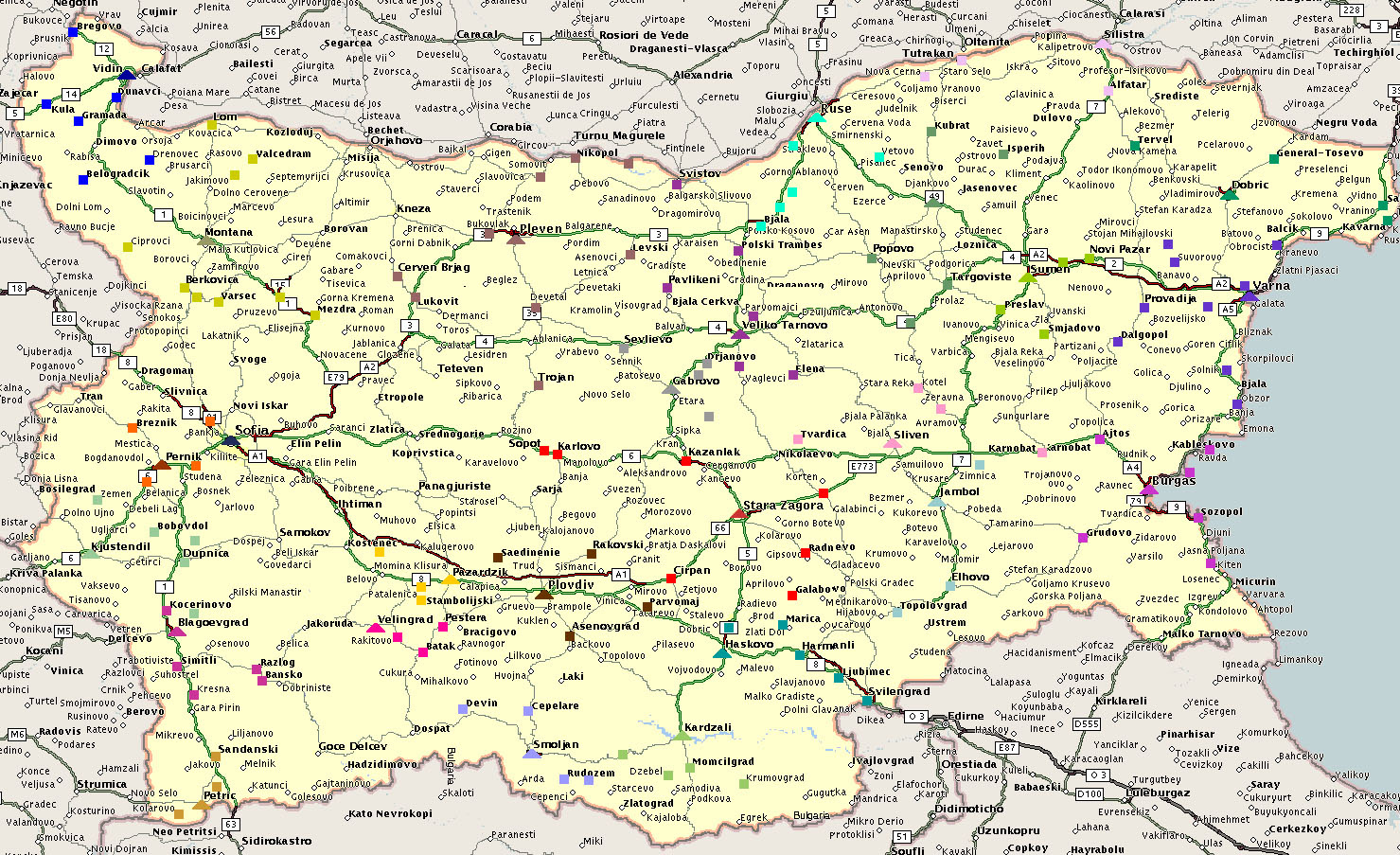 Road Map Of Bulgaria Bulgaria Road Map Vidiani Maps Of All 