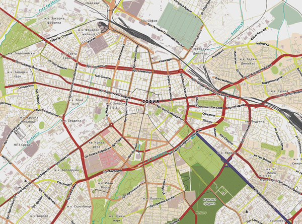 Detailed road map of Sofia city.
