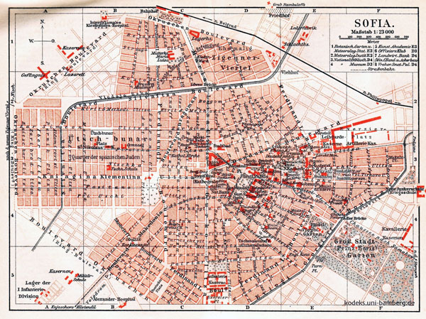 Large detailed old map of Sofia city - 1908.