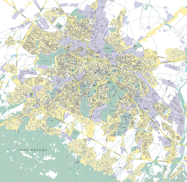 Large scale road map of Sofia city (Bulgaria).