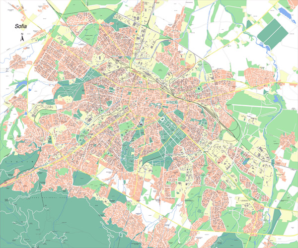 Large scale road map of Sofia with street names.