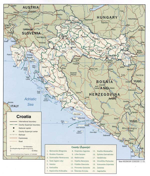 Detailed administrative map of Croatia. Croatia detailed administrative map.