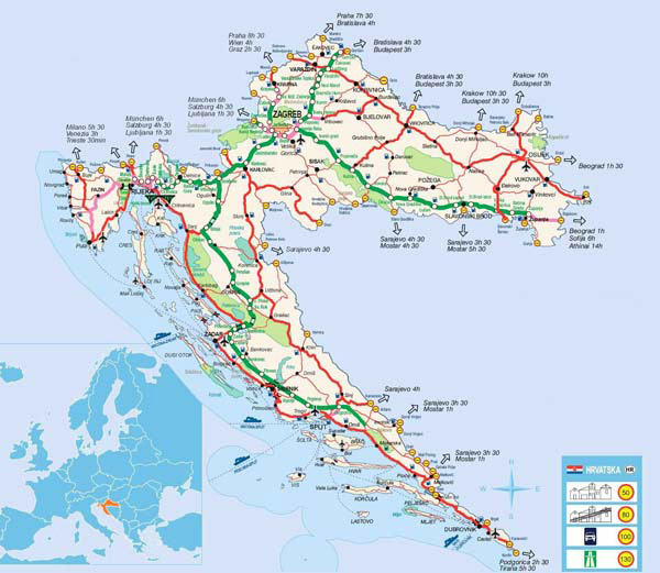 Detailed road map of Croatia. Croatia detailed road map.