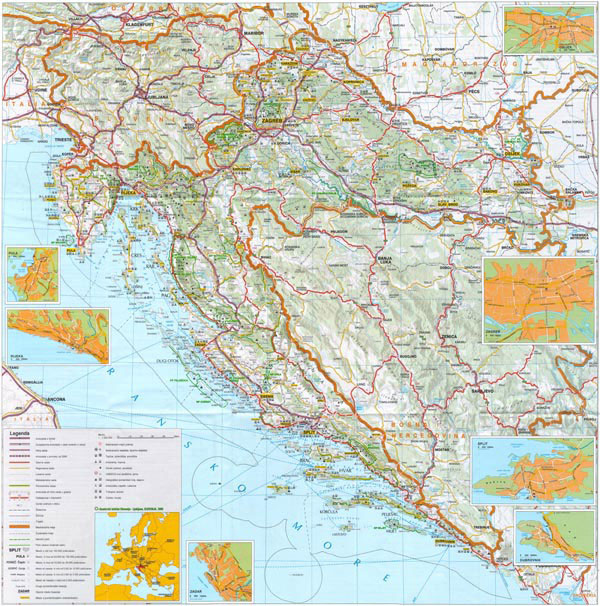 Full detailed road map of Croatia.