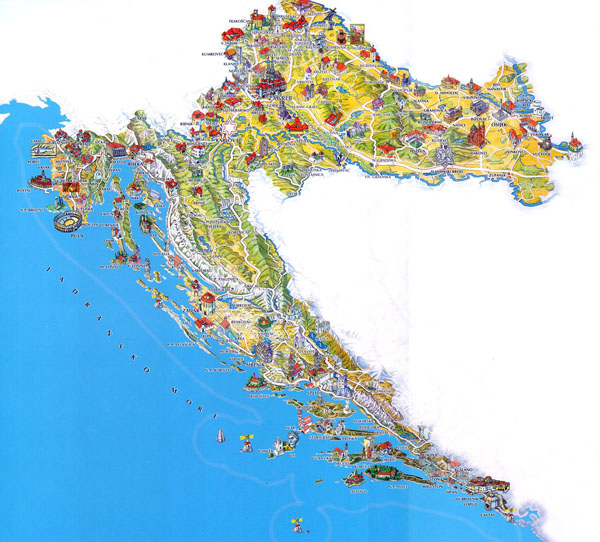 Croatia large tourist illustrated map. Map of Croatia.