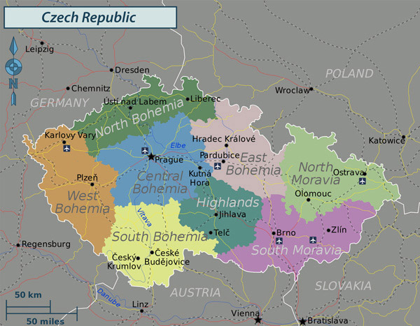 Administrative map of Czech Republic. Czech Republic administrative map.