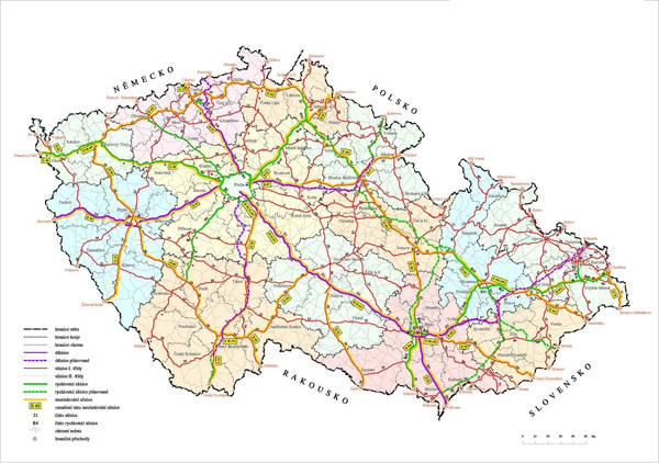 Detailed road map of Czech Republic.