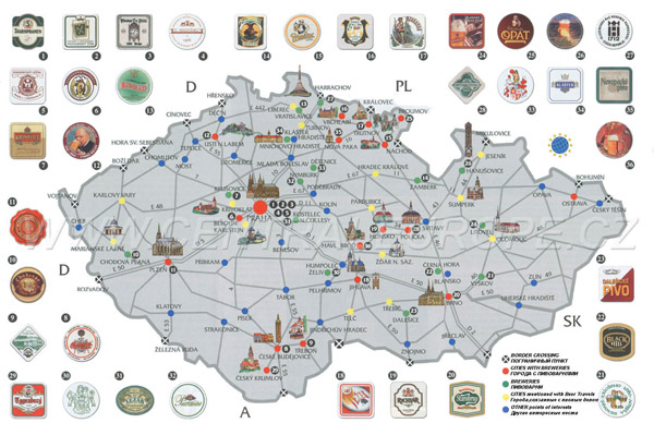 Large detailed beer map of Czech Republic.