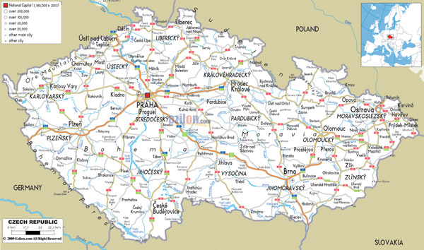 Large detailed road map of Czech Republic with all cities and airports.