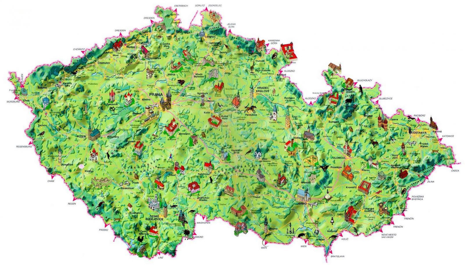 Large detailed tourist map of Czech Republic. Czech Republic large