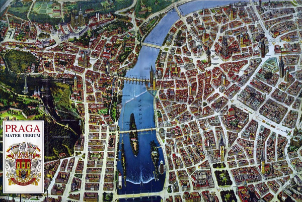 Detailed panoramic map of Prague city. Prague city detailed panoramic map.
