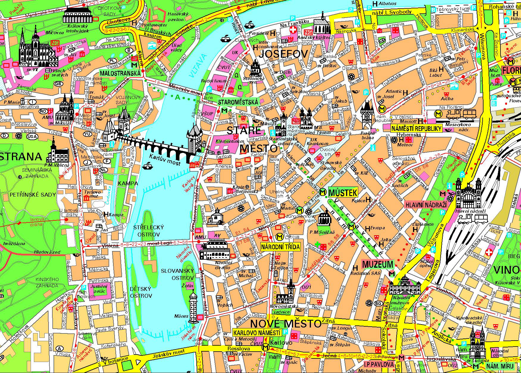 Detailed Tourist Map Of Prague City Center Prague City Center Detailed 