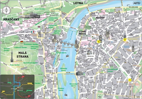 Large detailed historical map of Prague city.