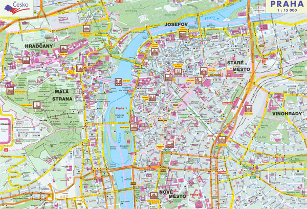 Large detailed road map of Prague city. Prague city large detailed road map.