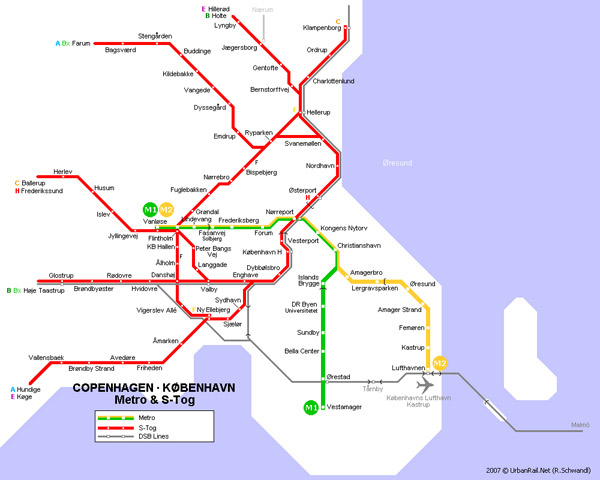 Detailed metro map of Copenhagen city.