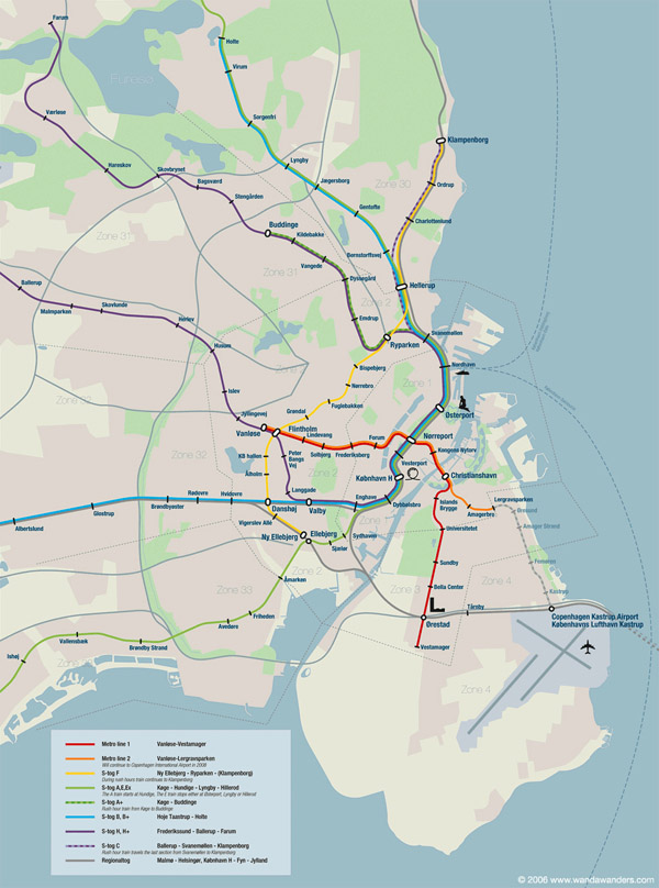 Large detailed metro map of Copenhagen city.