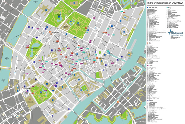 Large detailed tourist map of Copenhagen city center.