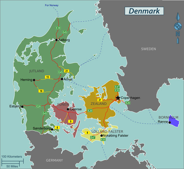 Full road map of Denmark. Denmark full road map.